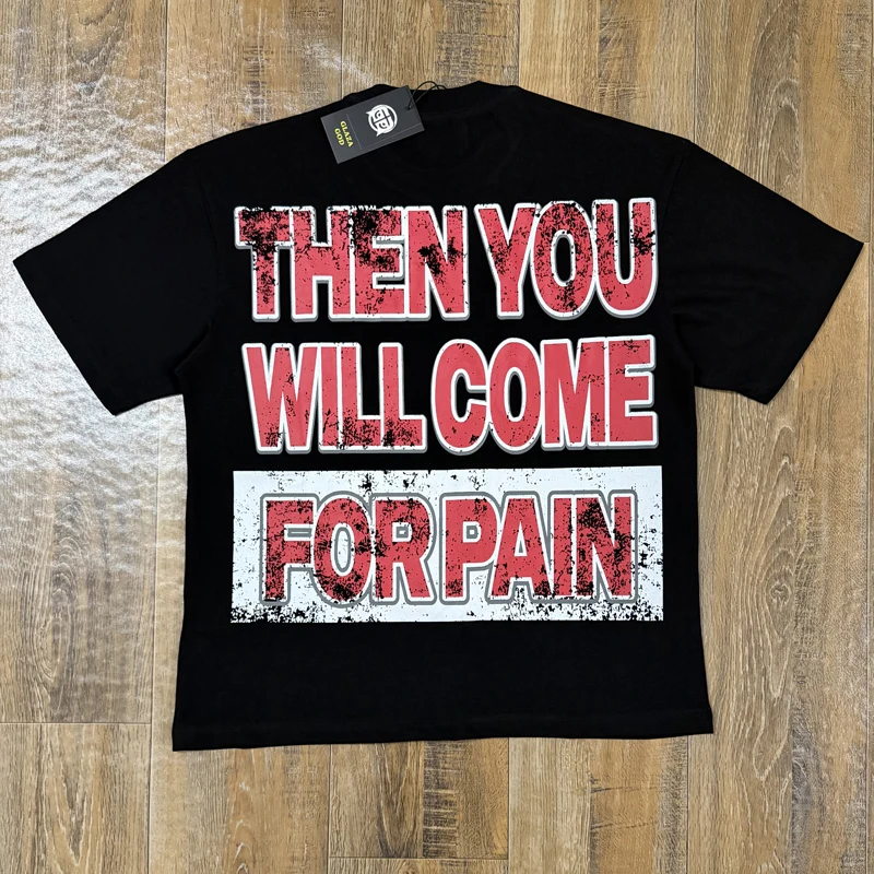American Fashion Quality Casual Hot Stamping GLAZA GOD T-shirt Original Label Cross Pattern Retro Glaza God Short Sleeved Tops
