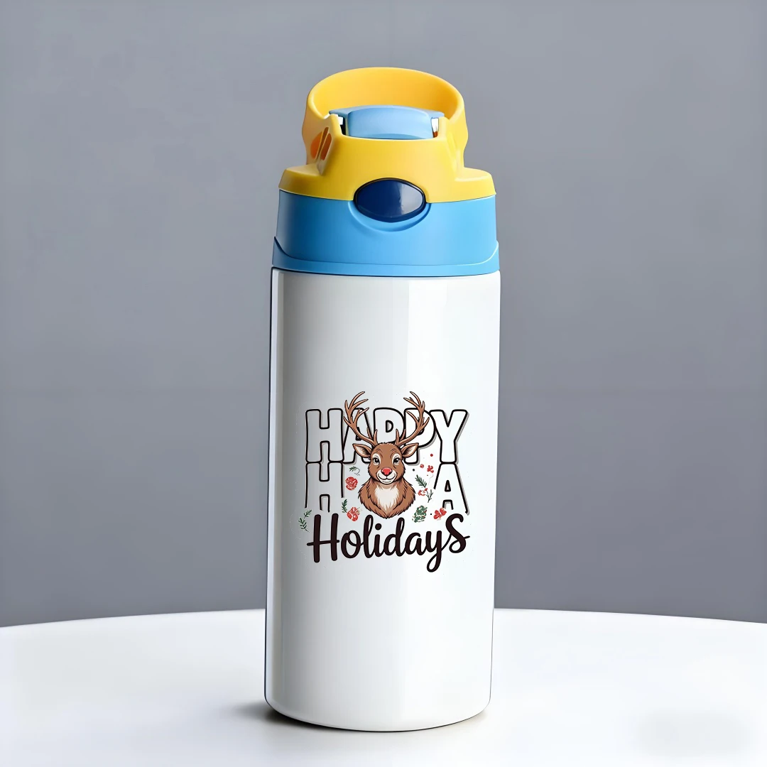 304 الفولاذ المقاوم للصدأ كوب معزول + الكرتون الغزلان القرن كوب بقشة الأطفال عيد الميلاد كوب ماء هدية مجموعة #4