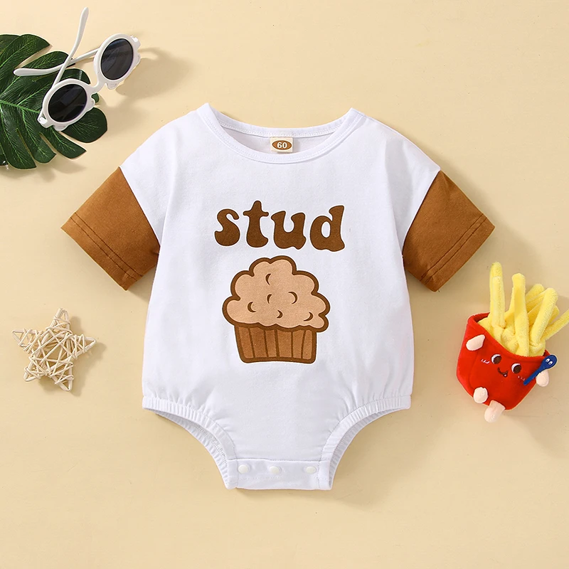 

Toddler Kids Cotton Short Sleeve Romper Jumpsuit O Neck Letter Animal Print Playsuit for Summer Beach Party