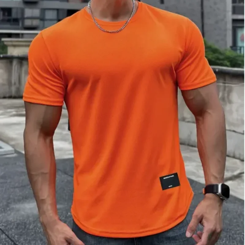 2024 new Men Summer Short Sleeve Fitness T Shirt Running Sport Gym Muscle T Shirt Workout Casual High Quality Tops Clothing