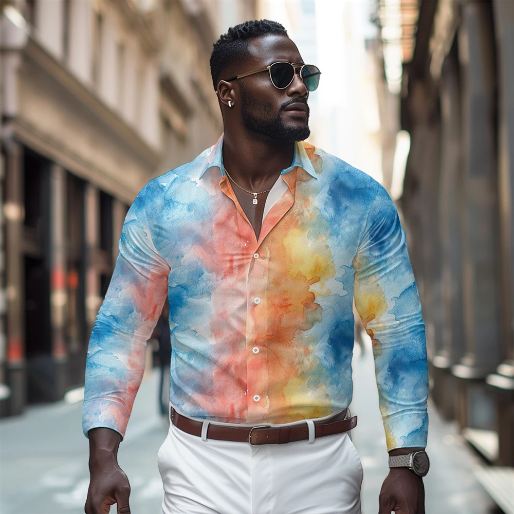 Long sleeved shirt, colorful smoke pattern, Spring and Autumn new style