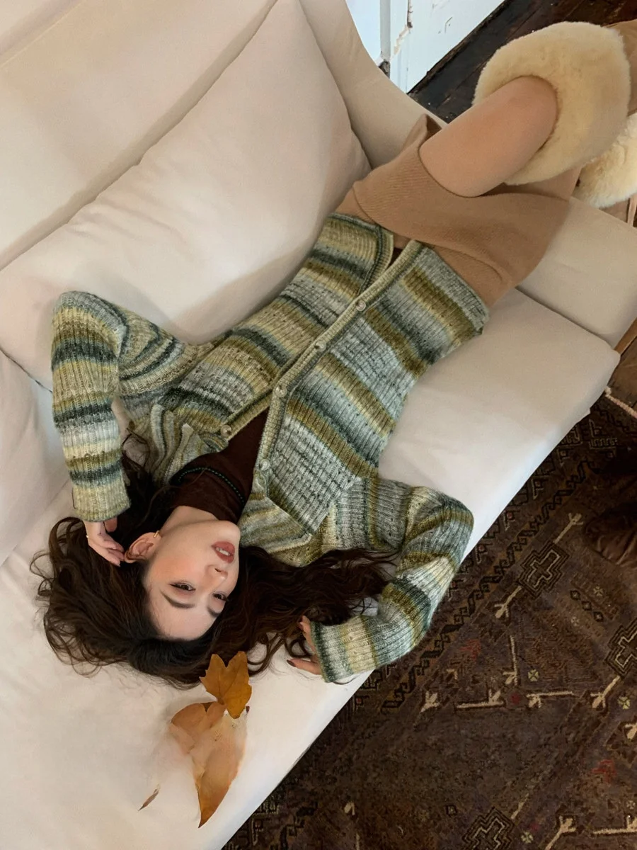 

Вязаный кардиган Adient Color с открытым воротом, женский, приталенный, с воротником-стойкой, для осени и зимы, прямой крой