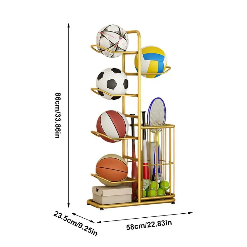 Basketball Storage Rack Vertical Ball Holder Storage Rack Multilayer Metal Sports Ball Storage Stand Garage Organizer For