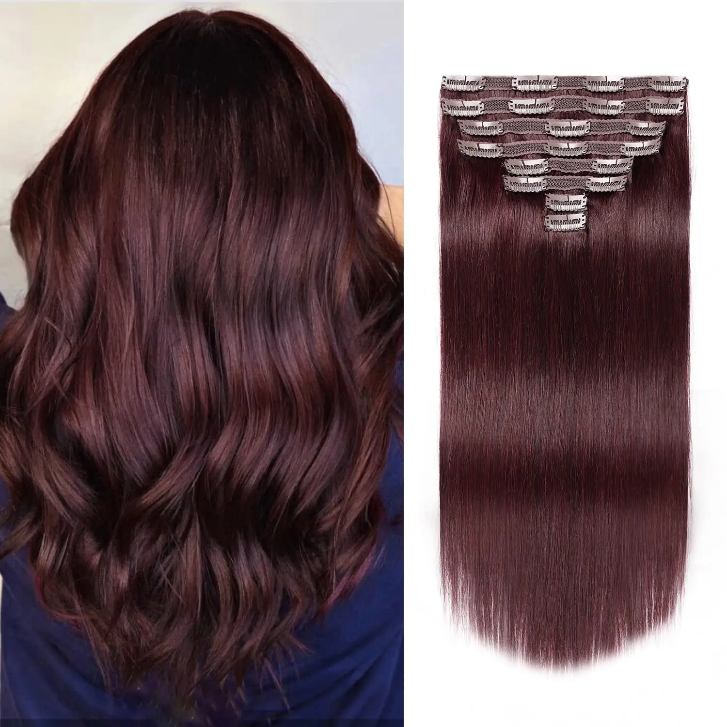 

100% Human Hair Clip In Extensions 7 Pieces Straight Hair Weft Fully Customizable Color Length Grams Wigs