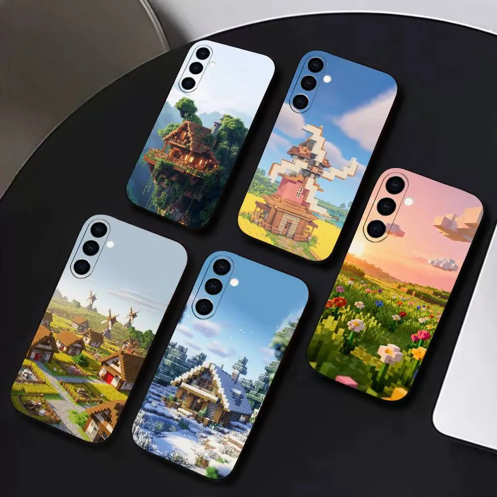 

Houses Game M-Mine-craft Phone Case For Samsung Galaxy A73,A72,A71,A70,A53,A52,A51,Soft Silicone Black Cover