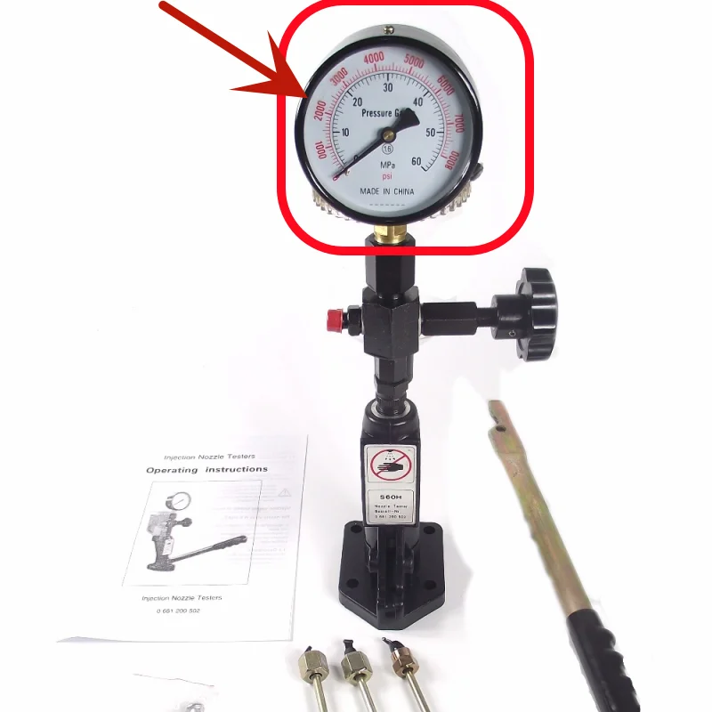 0-60Mpa Pressure Gauge for S60h S70h S80h Diesel Injector Nozzle Tester, 0-8000Psi Pressure Meter Testing Tool