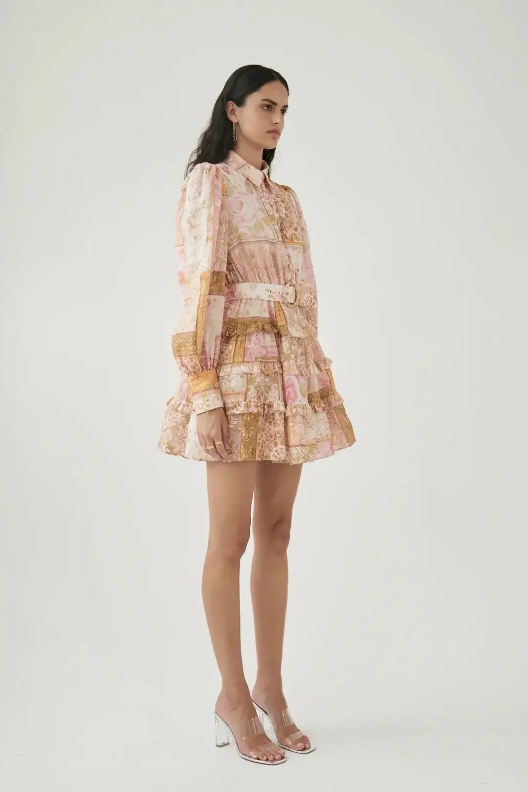 Fragmented Sweet Lantern Long sleeved Lapel Short Skirt Dress