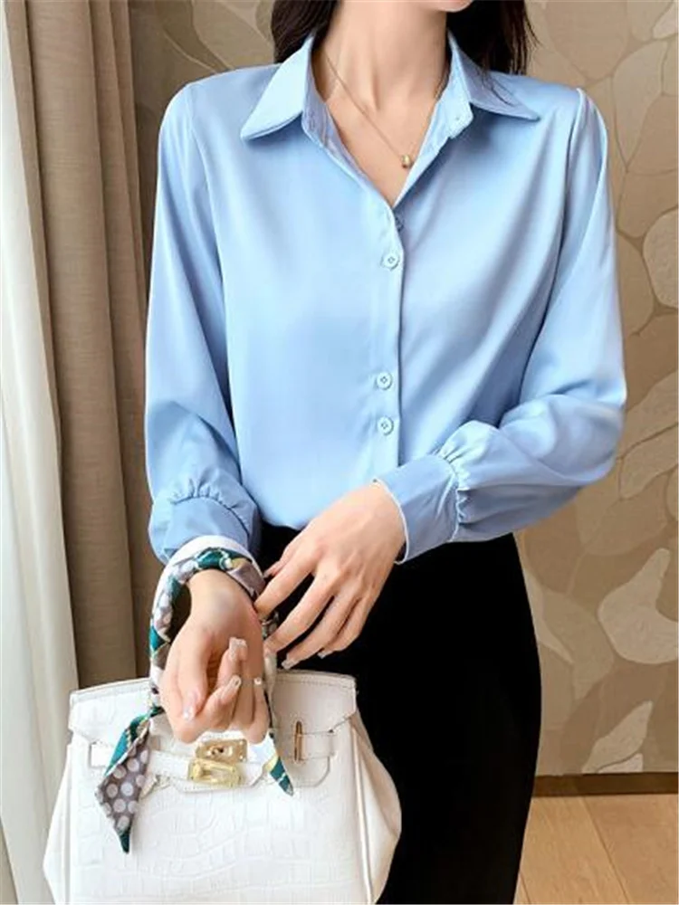 

Fashion Woman Blouses Satin Chiffon Shirt Vintage Women's Shirt Long Sleeve Fall Laides Tops Korean Female Clothing Basice Shirt