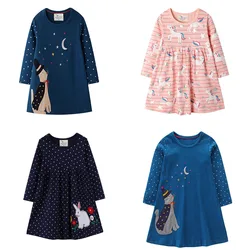 Jumping Meters Long Sleeve Children's Clothing Autumn Spring Kids Dresses Animals Embroidery Hot Selling Girls Party Dresses