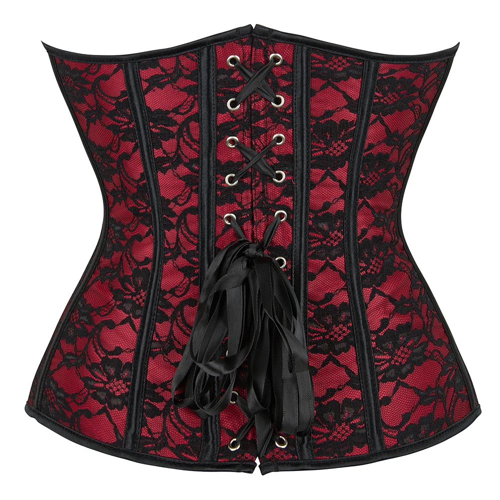 Vintage Overbust Corset Plus Size Gothic Lingerie Bustier Top Victorian Burlesque Corselet Red