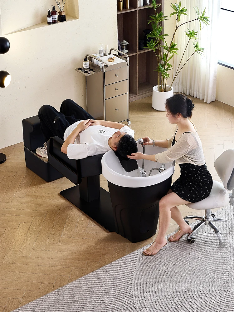 Wash Hair Salon Electric Massage Shampoo Chair Bed Black Water Circulation Shampoo Chair Neck Support Shampoobett Furniture