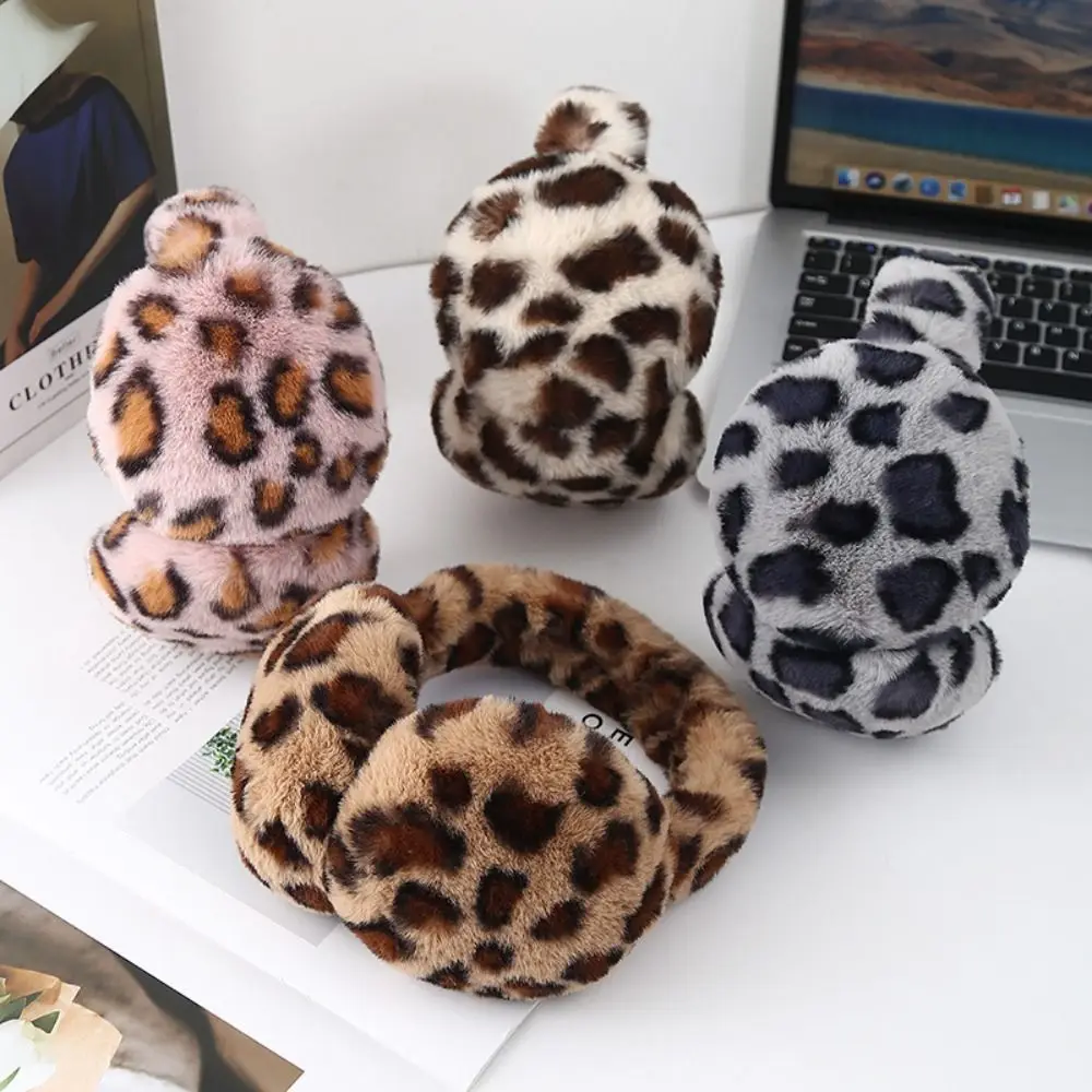 Mais quente dobrável engrossado protetores de orelha à prova de vento geada protetores de orelha de pelúcia simples earlap leopardo earmuffs inverno