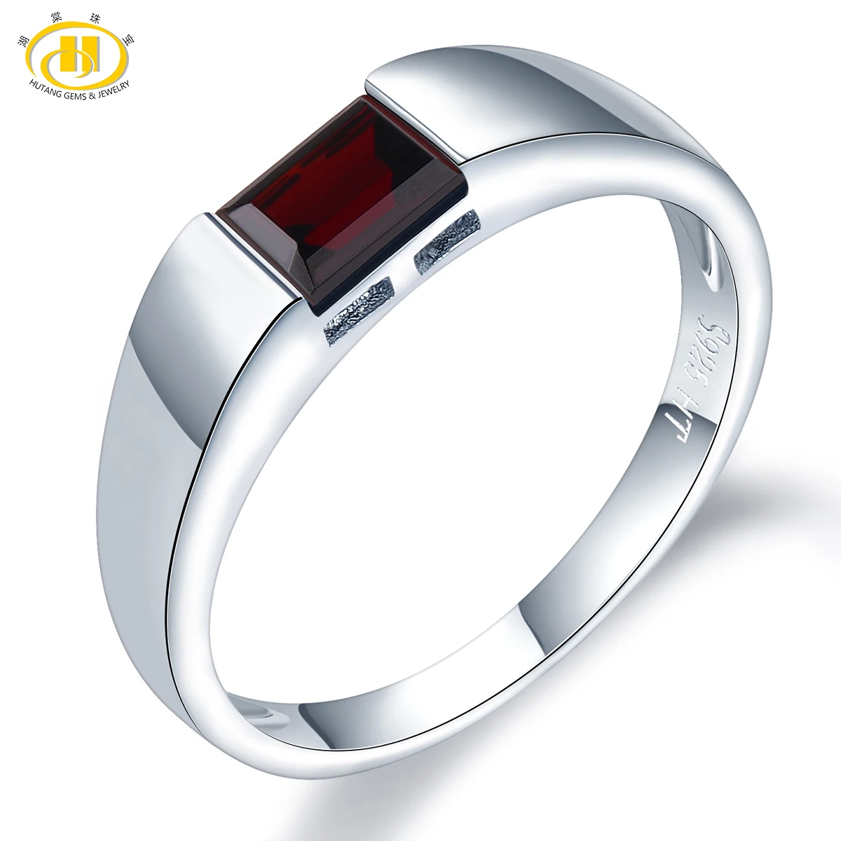 Stock Clearance Natural Black Garnet Ring Solid 925 Sterling Silver Rings Classic Style Fine Jewelry for Birthday Gift