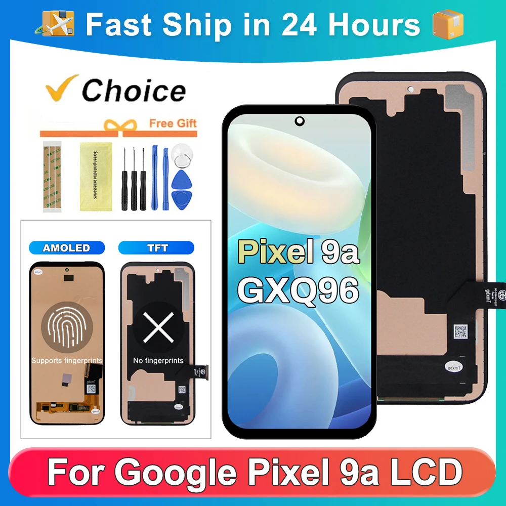 AMOLED For Google Pixel 9A Tested For Google Pixel 9a GXQ96 GTF7P G3Y12 LCD Display Touch Screen Digitizer Assembly Replacement