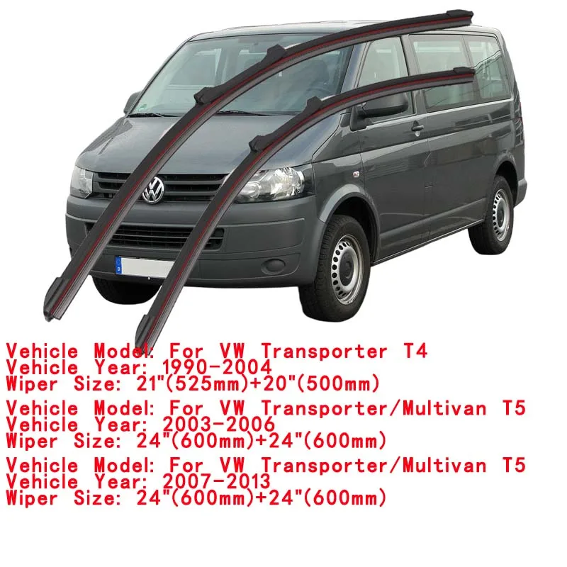 For VW Volkswagen Transporter Multivan T4 T5 1990 2000 2003 2004 2006 2007 2010 2013 Double Rubber Car Windshield Wiper Blades