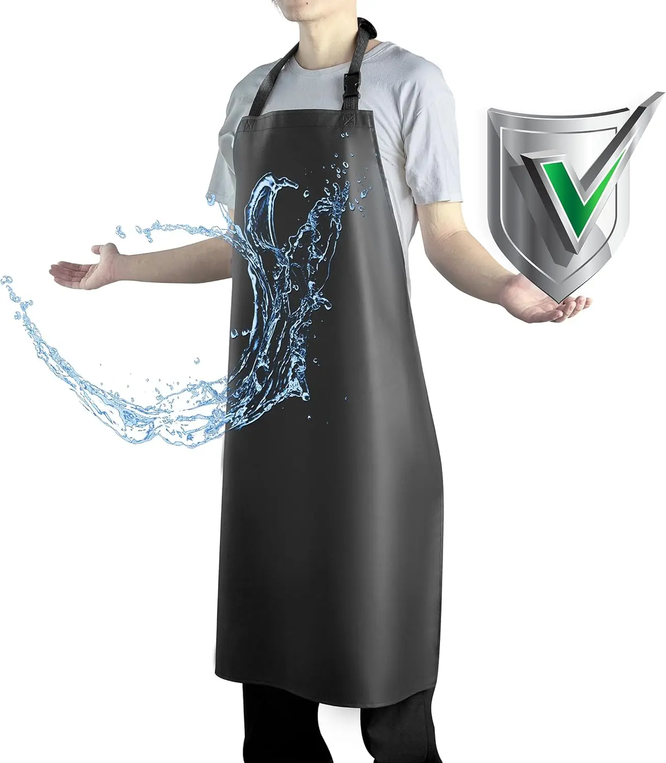 

Waterproof Apron with Adjustable Bib - Heavy Duty Rubber Vinyl for Dishwashing