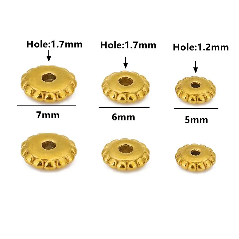 20pcs 5/6/7mm Stainless Steel Flower Loose Beads Charms Gold Color Round Spacer Beads for DIY Bracelet Jewelry Making Supplies