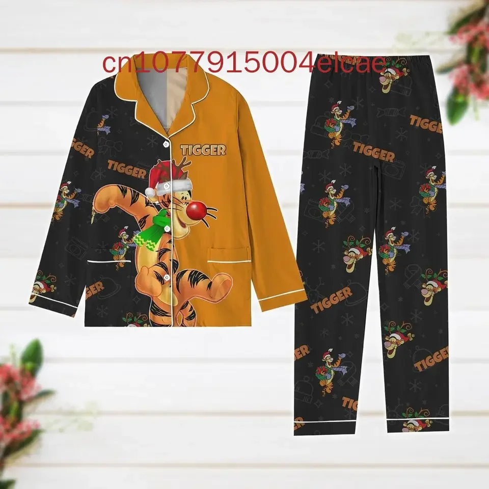 Disney Tigger Pajama Set Winnie the Pooh Christmas 3d Printed Casual Men's and Women's Long Sleeved Shirt Pajama Set