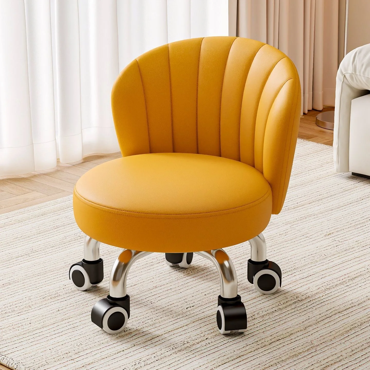 Cream-style Makeup Home Chair, Backrest, Dressing Table Bench, Women's Bedroom Adjustable Swivel Nail Salon Bench, Roller