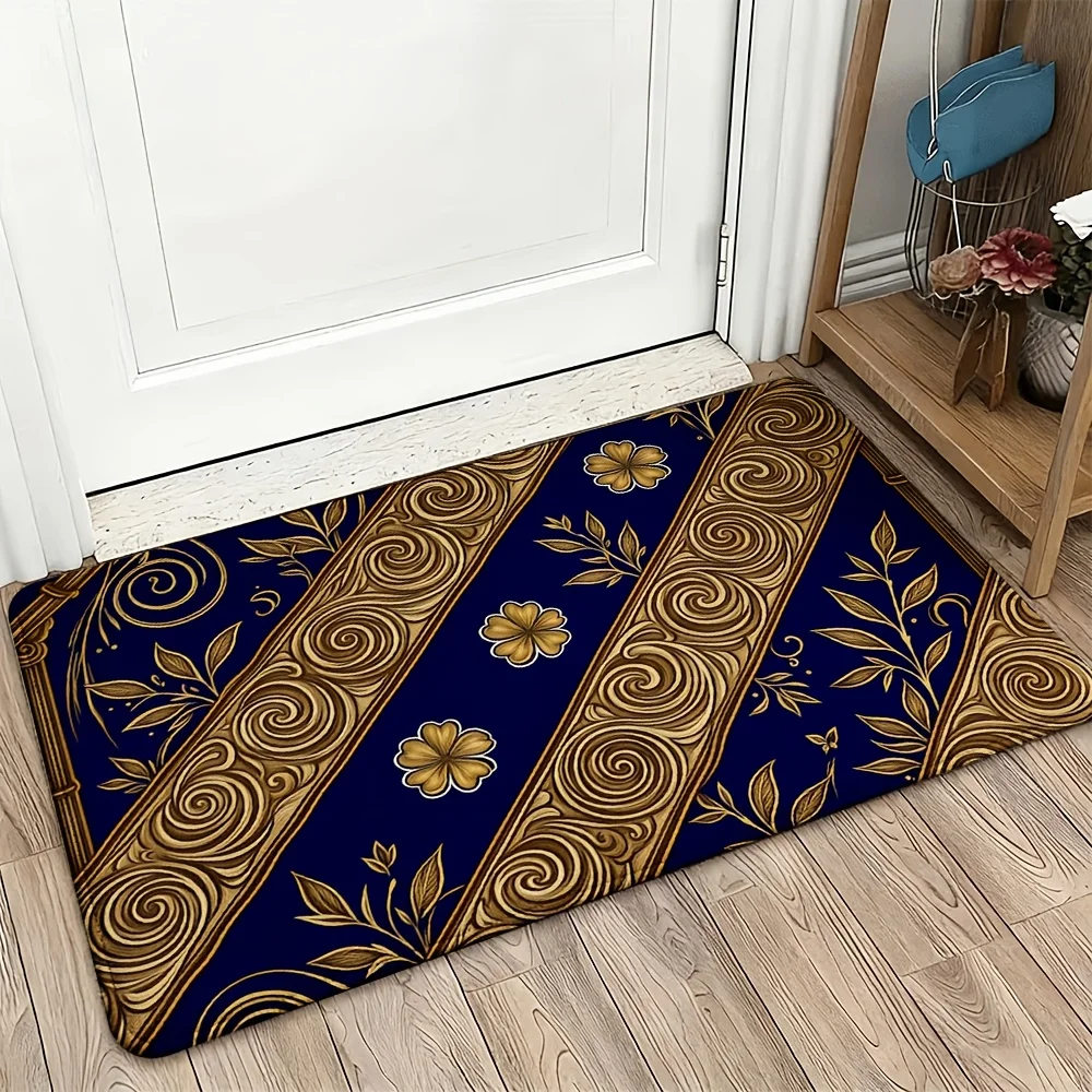 

Luxurious Navy Blue Gold Baroque Entrance Doormat Rug Mat for Home Hallway Decorative Indoor Outdoor Entry Carpet 40x60cm