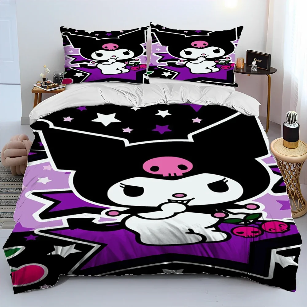 Imagem -02 - Bonito Sanrio Cartoon Bedding Conjunto para Adultos e Crianças Capa de Edredão Quilt Cover Rainha e Consolador Kuromi hd Consolador Fronha