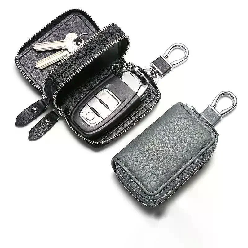 Leather Car Key Holder Pouch Men's And Women's Universal Zipper Keys Bag Organizer Gift High-end Car Key Case Cover Key Wallet