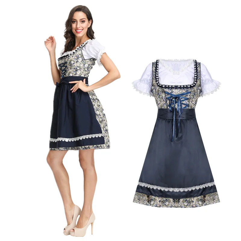 

German Oktoberfest Dirndl Dress for Women Cosplay Tavern Wench Beer Maid Waitress Outfit Puff Sleeve Lace Up Maid Festival Dress
