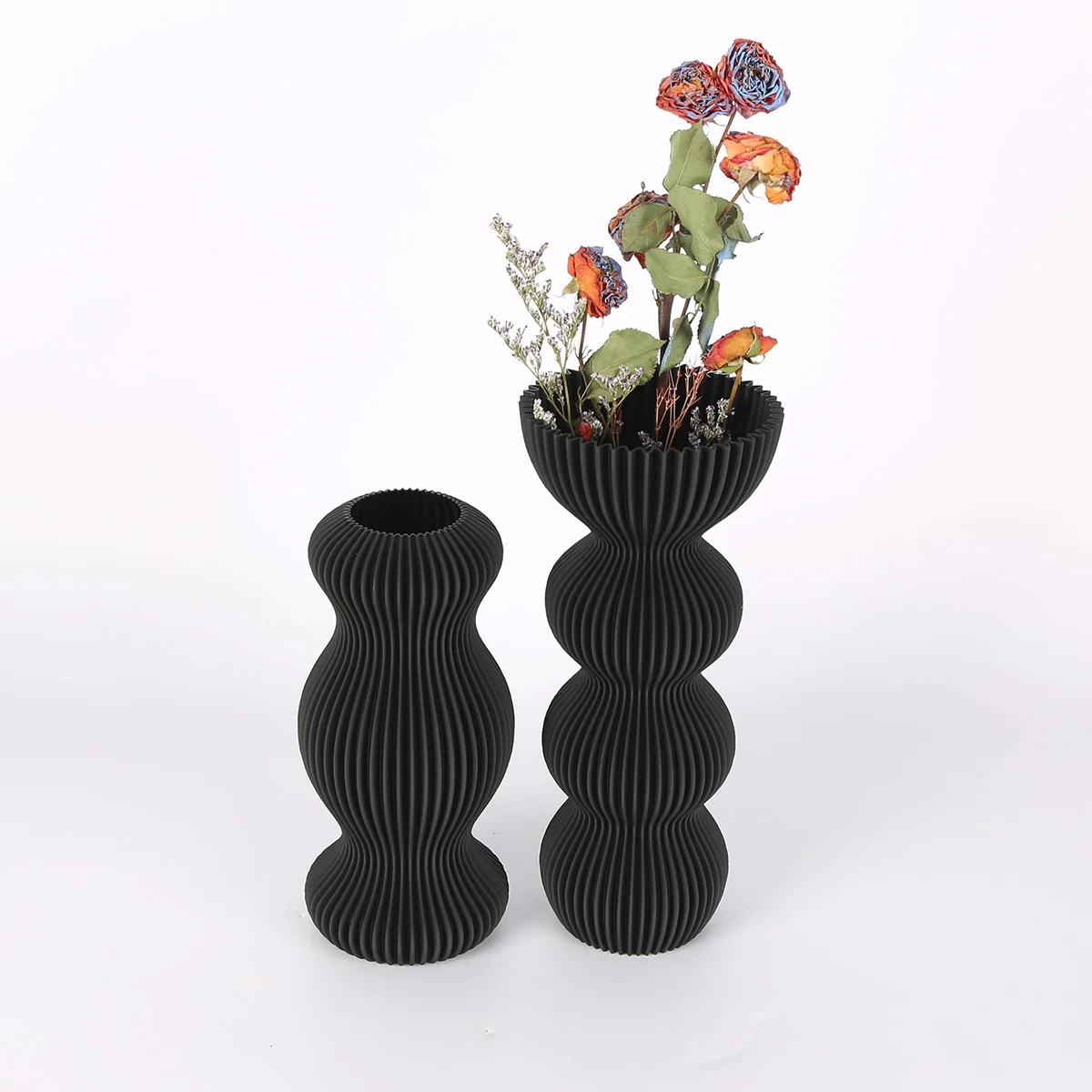 مزهرية بلاستيكية أنيقة باللون الأسود والبني على الطراز البوهيمي - مثالية لتزيين المزرعة والقطعة المركزية لطاولة الطعام ورف الكتب #3