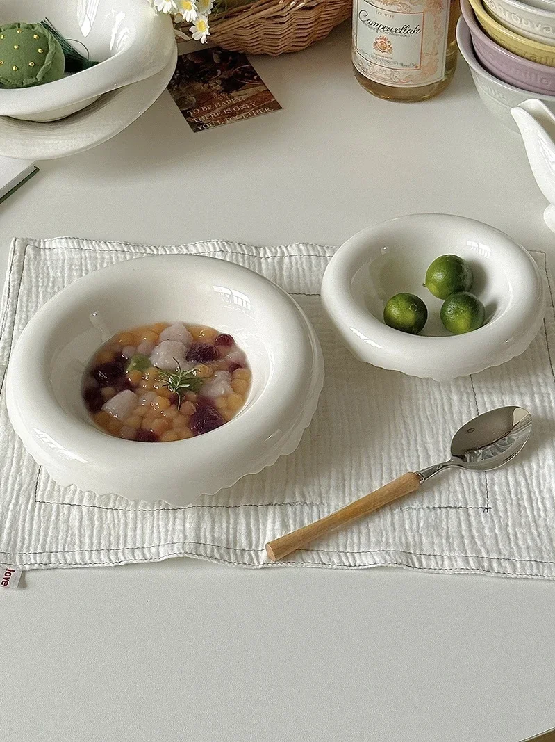 Simple West Di Pure White Restaurant Bowl Dert Salad Fruit Bowl High Sense Diware for Breakfast in Restaurant