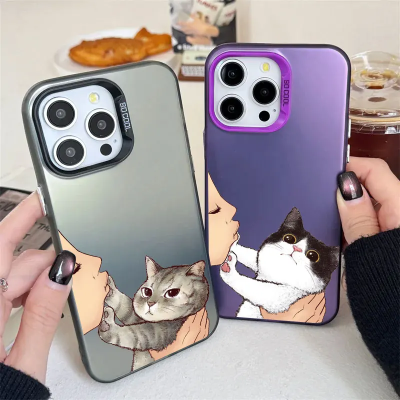 Cute Cat American short Shorthair kiss Coque For iPhone 16 Pro Case 14 11 13 15 Pro Max 12 Mini XS 7 8 16 Plus Phone Cases Cover