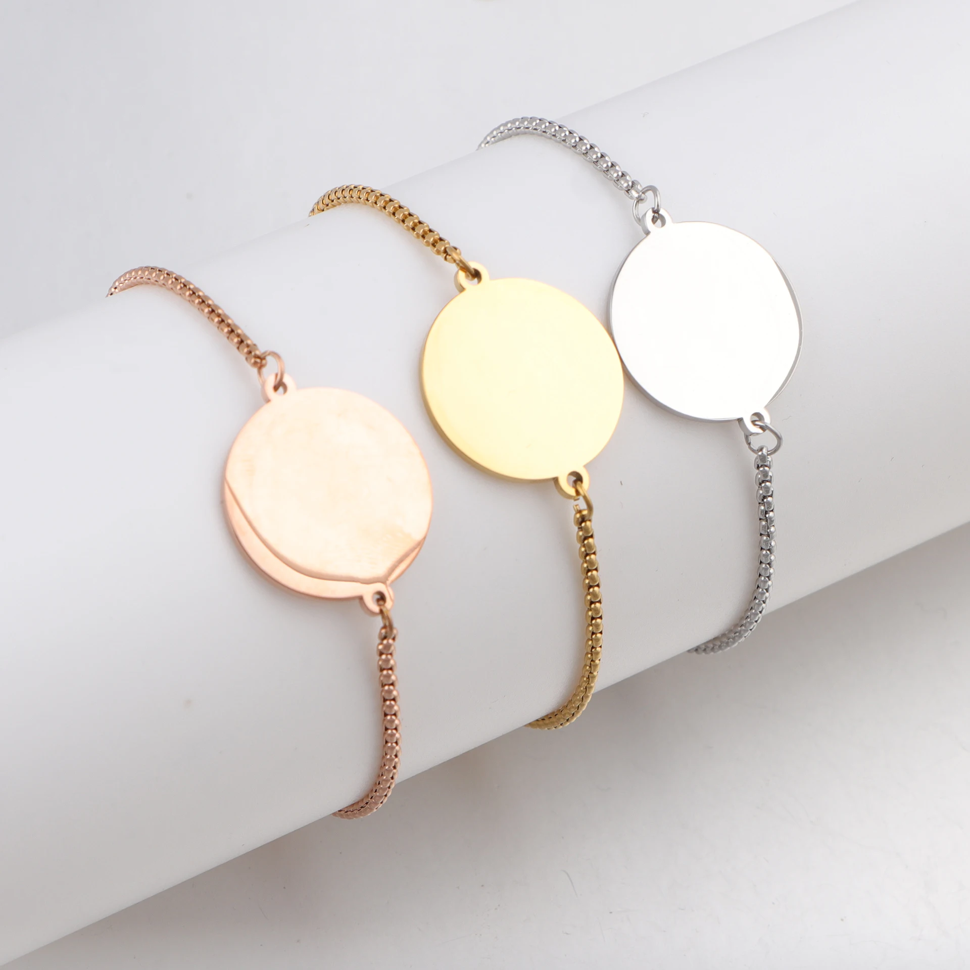 Spiegel Polish Ronde Blanks Tags Bedelarmband Roestvrij Staal Verstelbare Kettingarmband voor Vrouwen Meisjes DIY Sieraden Geschenken - afbeelding 2