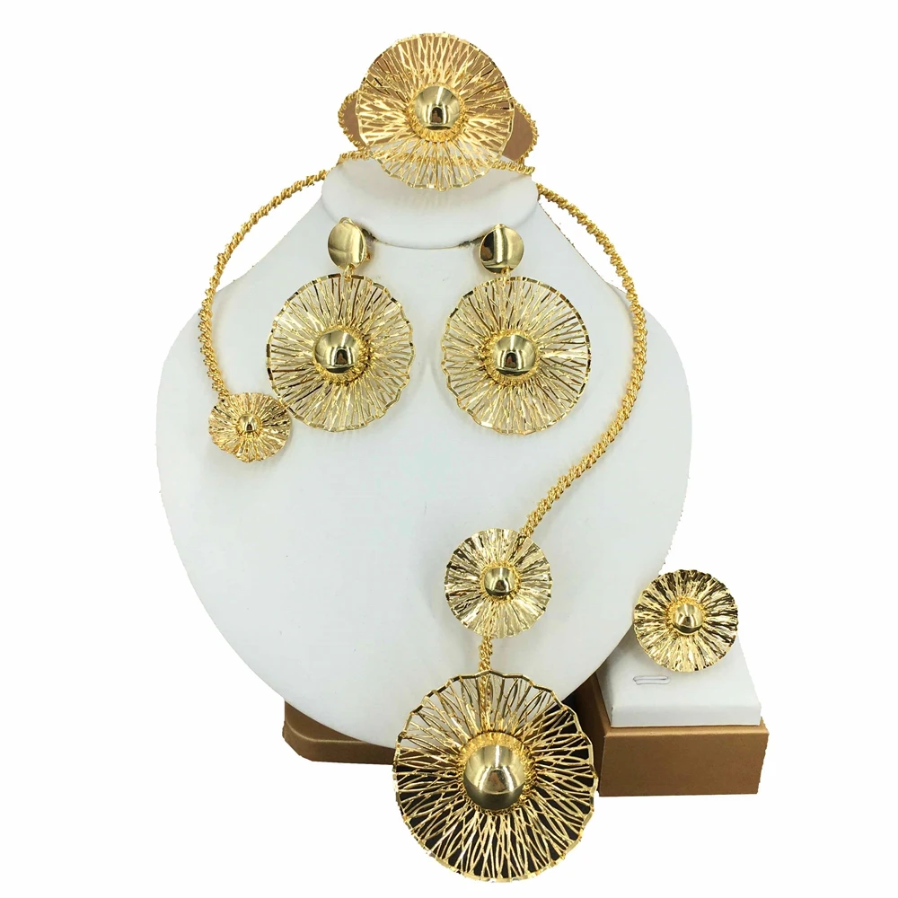 

Hot Selling Brazilian Gold Plated Jewelry Set All Copper Material Necklace Simple Style African Jewelry FHK15757