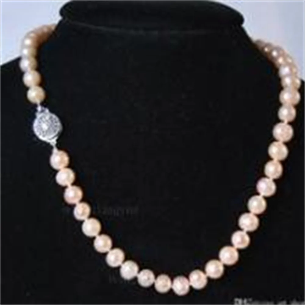 2017 Nieuwe Charming!8-9Mm Natuurlijke Roze Akoya Gekweekte Parel Ketting 18"