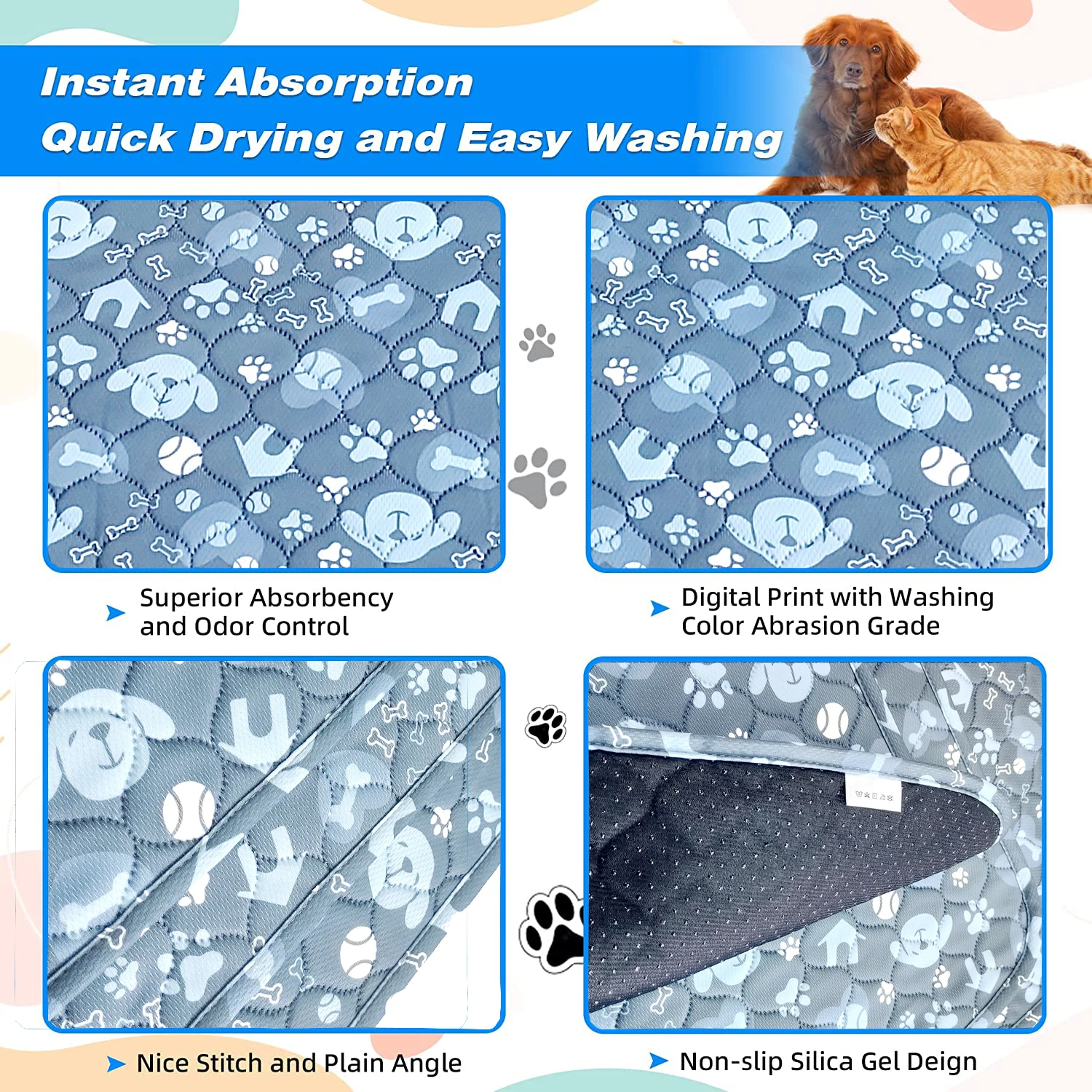 2pcs Large Pet Dog Pee Pads,Reusable Dogs Puppy Pads Pet Training Pads for Dogs, Absorbent and Leak-Proof Whelping Pads