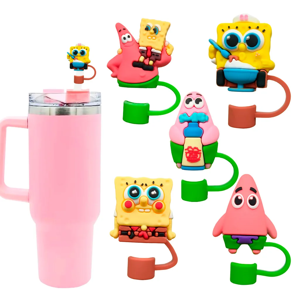 3D Niedlicher SpongeBob Silikon-Strohhalm-Aufsatz, Strohhalm-Kappen für Stanley Glasbecher, für 30&40 Unzen Becher mit Griff, Staubdicht Wiederverwendbar