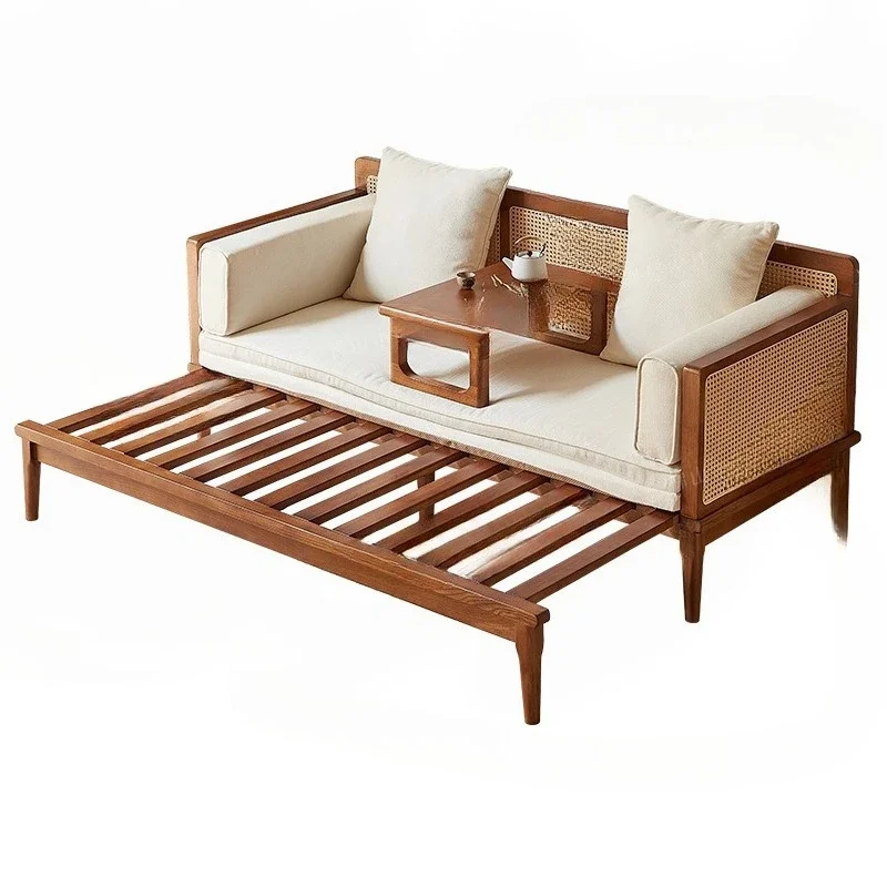 

Push-pull, sofa bed, solid wood, new Chinese style, double, sofa, ash wood