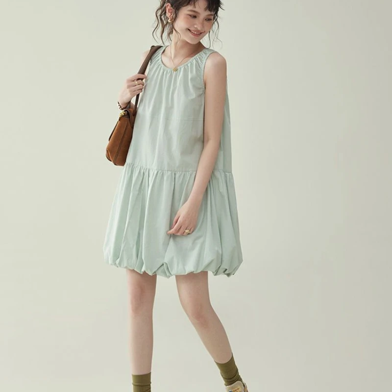 

French thin light green sleeveless bud dress 2025 summer design sense vest skirt female