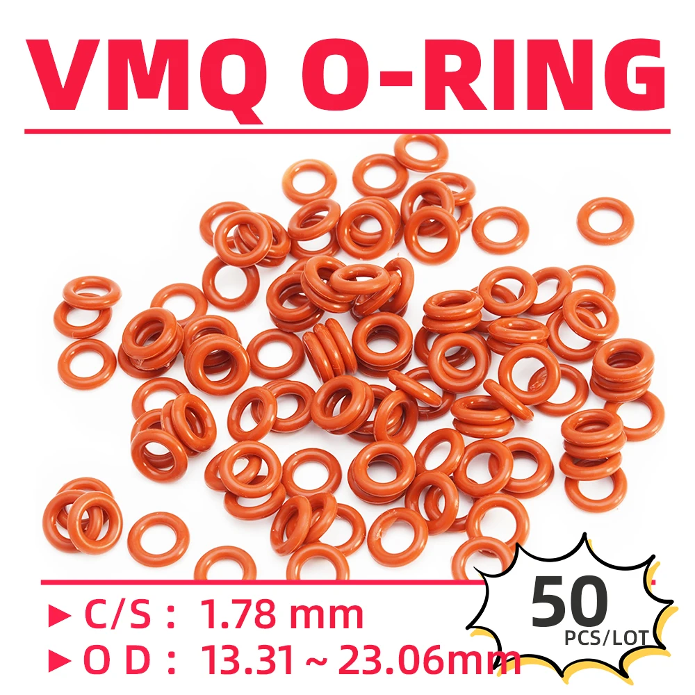 

50PCS/Lot Rubber Red VMQ CS1.78 mm OD 13.31/14.38/14.66/14.76/14.86/15.36/15.47/15.98 mm O Ring Gasket Oil Resistant Waterproof