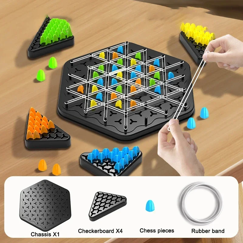 Geometry Chain Chess Puzzle Triangle Chess Desktop Game Rubber Band Training Family Interaction Exercise Thinking Toys Gifts