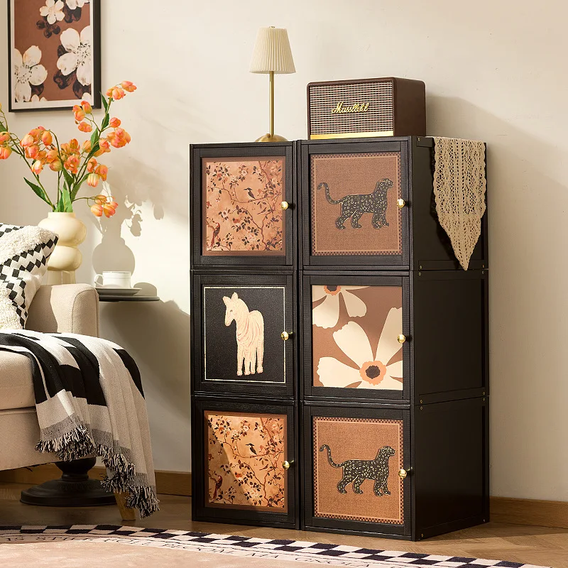 Nordic solid wood module bookcase, living room floor TV cabinet free combination display cabinet