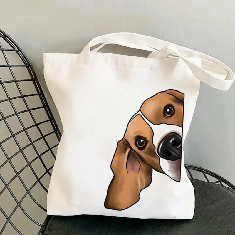 Artistic Beagle Portrait Canvas Tote Bag Trendy Shoulder Handbag for Dog Enthusiasts Reusable Shopping Grocery Daily Bag White