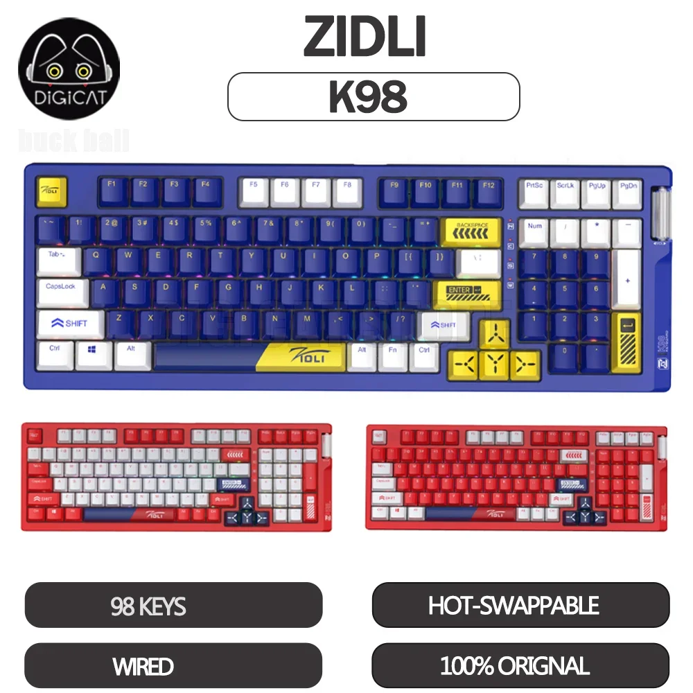 

ZIDLI K98 Mechanical Keyboards Gamer Keyboard Keycpas PBT Wired keyboard 98Keys RGB Custom Hot-swap Esports Gaming Keyborad Gift