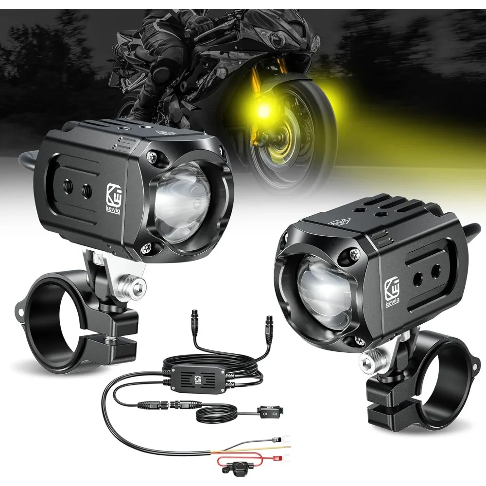 Kit d'éclairage LED auxiliaire pour moto, projecteurs de conduite, antibrouillard blanc/ambre