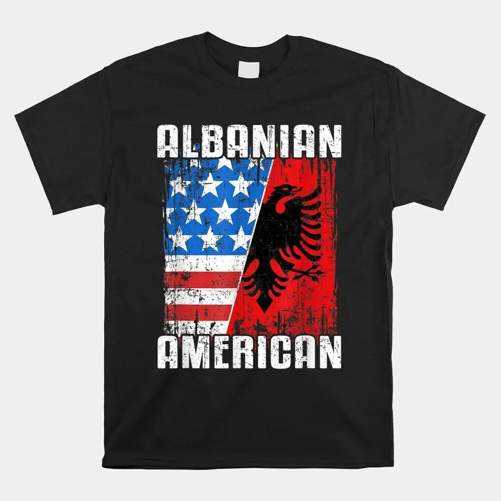 SALE!! Albanian American Flag Albania Eagle Usa Shqiperia T-Shirt, Size S-5XLHigh Quality 100%Cotton Short Sleeve