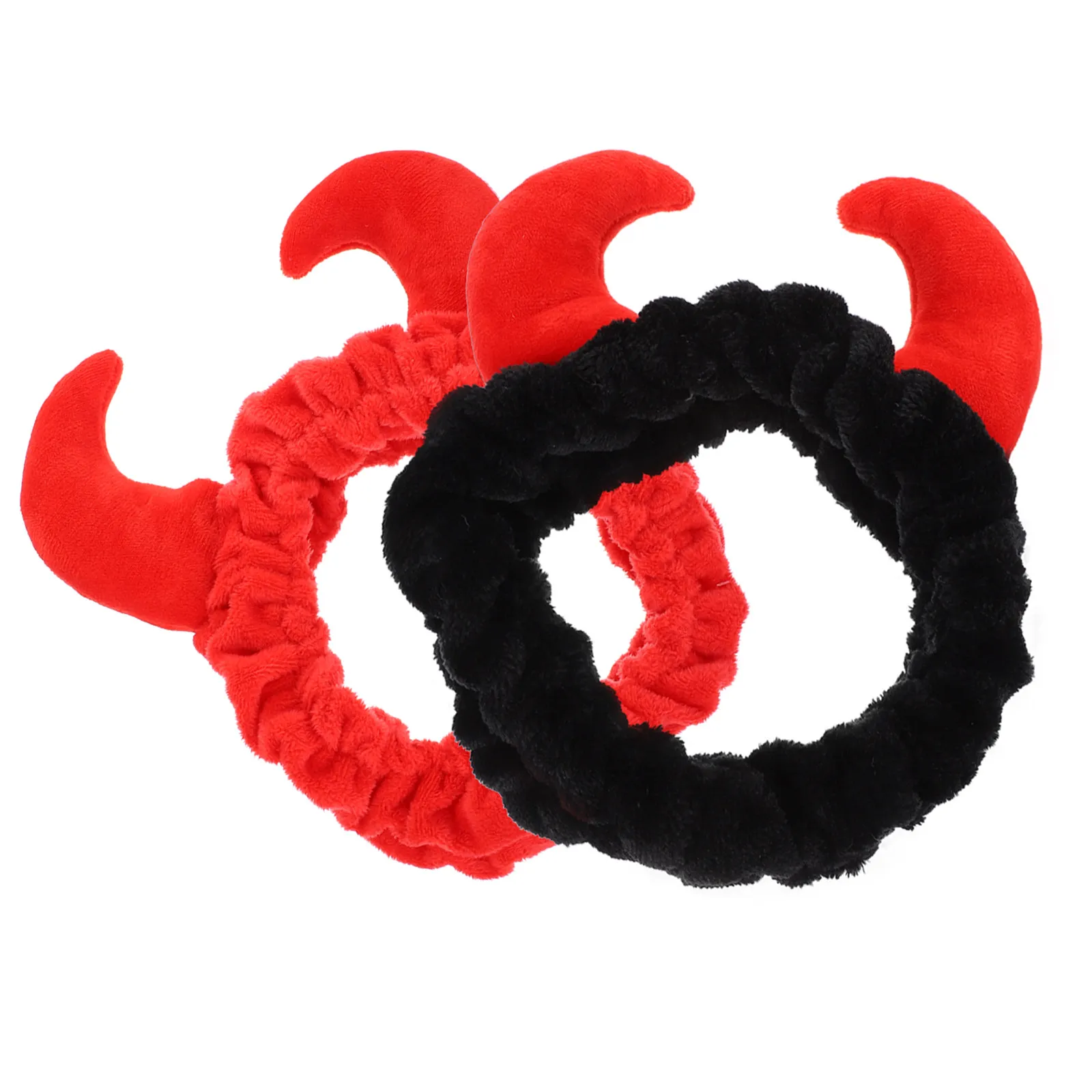 2Pcs Cute Horn Design Headbands Soft Skin-Friendly Elastic Hair Band for Women Application Face Cleansing Makeup