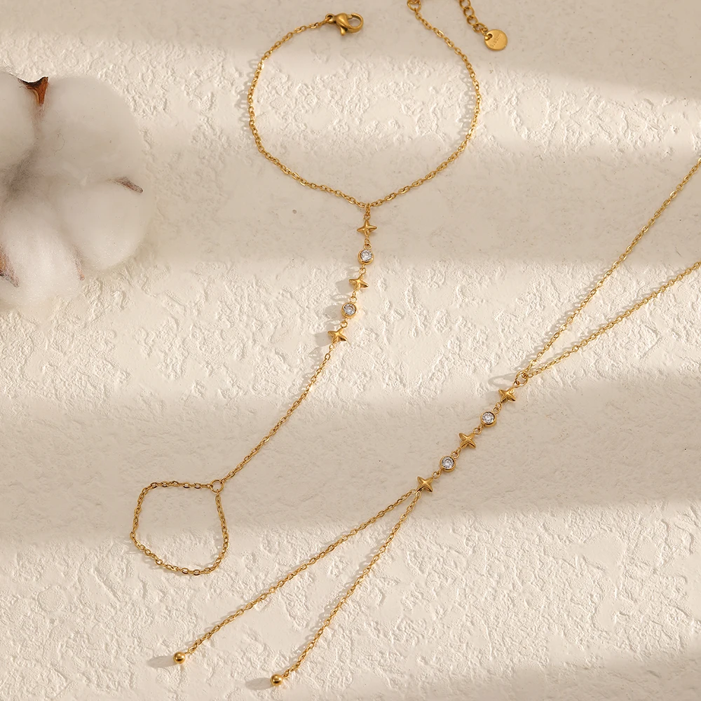Edelstahl-Zirkon-Blumen-Armband- und Halsketten-Set, wasserdicht, modisches 5-Blütenblatt-Design, Schmuckgeschenk für Frauen – Detail 3