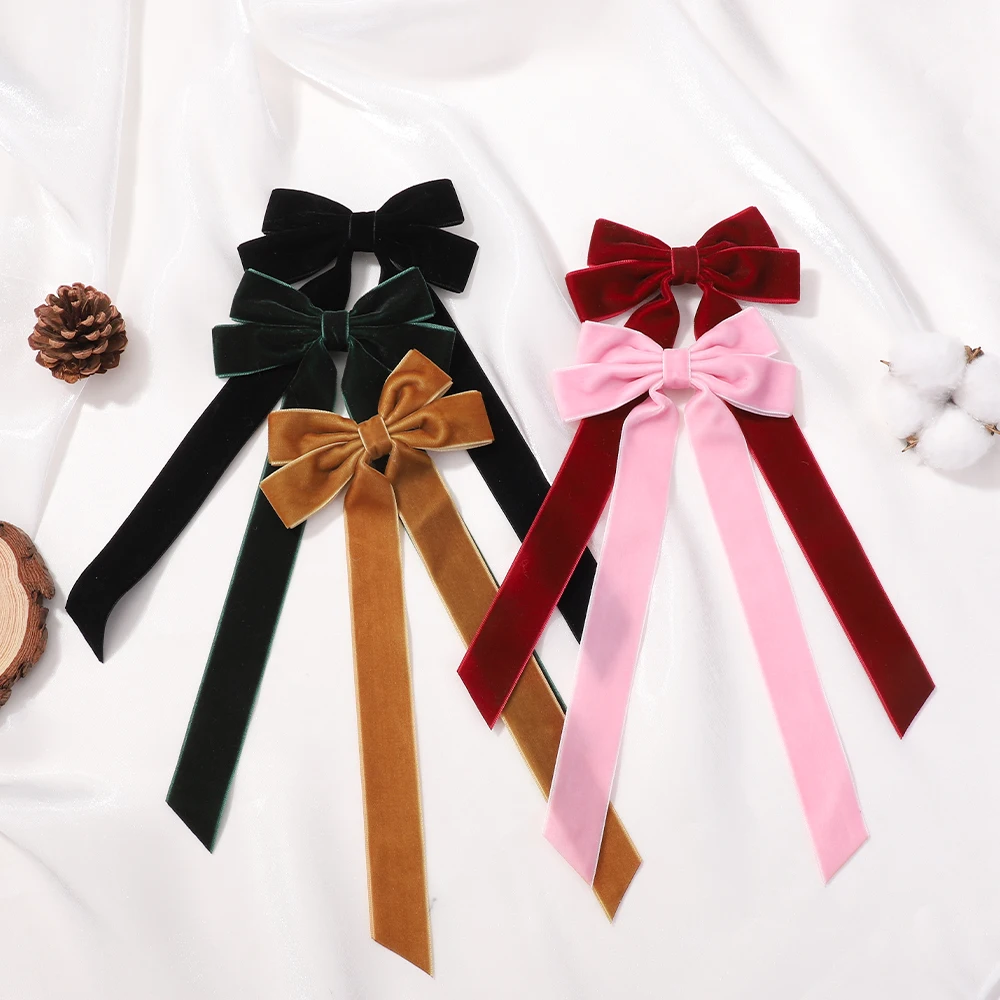 2pcs Vintage Big Large Velvet Bow Hairpins Barrettes Women Girls Wedding Long Ribbon Korean Hair Clip Hairgrip Hair Accessories