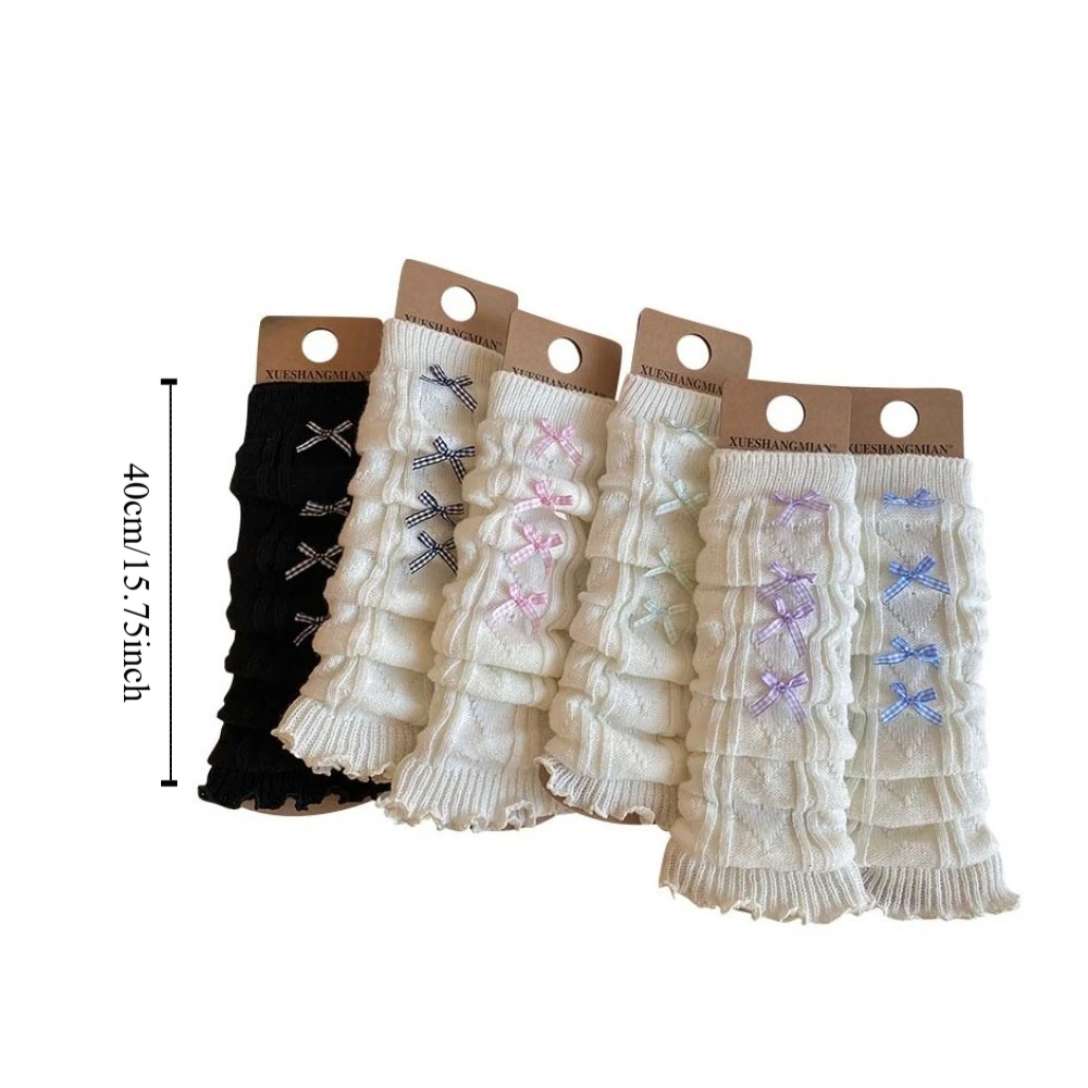 Kawaii Korean Style Children's Leg Warmers JK Lolitas Knitted Leg Cover Pile Socks Long Stockings Plaid Bow Socks Baby