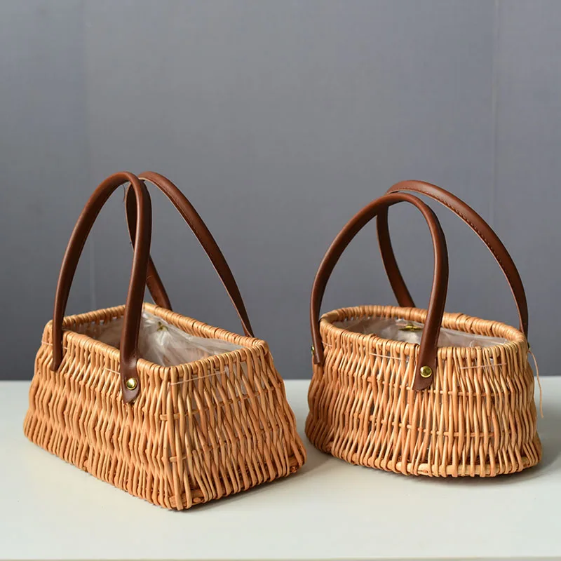 Vine Woven Japanese Portable Basket Flower Basket Flower Pot Weaving Bamboo Woven Portable Small Decorative Basket