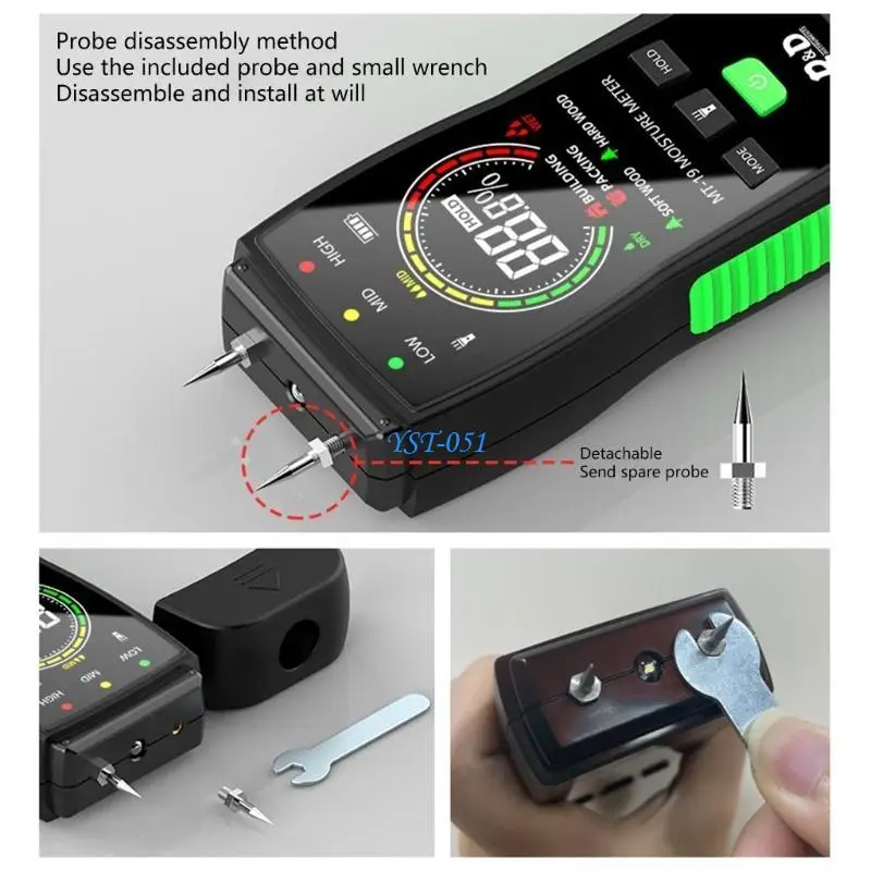 

E15A Dampness Inspection for Walls Materials Moisture Content Meter with Flashlight